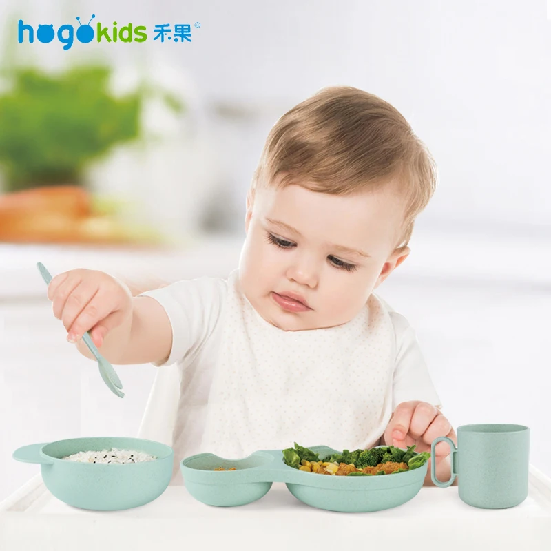 

Hogokids Baby Tableware dishes 4 of Set Children Dinner Plate Feeding Dinnerware Set for Kids Baby Bowl Gift Box