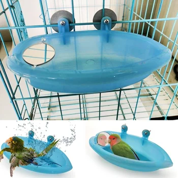 

Bird Water Bath Tub For Pet Cage Hanging Bowl Parrot Parakeet Bird Bath+Mirror Birdbath