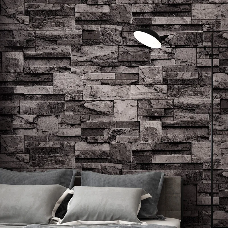 

Rustic Vintage 3D Faux Brick Wallpaper Roll Vinyl PVC Retro Industrial Loft Wall Paper Black Grey Yellow Washable