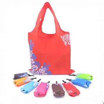 

Solid Recycle Shopping Bag Custom Eco Reusable Travel Tote Bag Nylon Shoulder Folding Pouch Handbags Printing Flower Book Bag