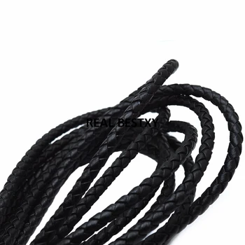 

2m/lot approx: 6mm black Round Braided Leather Strip Cord String Rope For Bracelet Necklace Jewelry Making diy jewelry leather