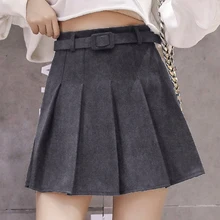 Зимняя Повседневная однотонная плиссированная Женская юбка Harajuku Kawaii выше колена, юбки в стиле ампир, Корейская Милая школьная мини-юбка с высокой талией