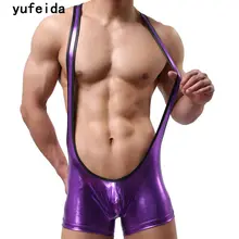 YUFEIDA, сексуальное мужское нижнее белье, боди, трико, искусственная кожа, комбинезон, борцовка, майка, Мужская одежда, сценическая Клубная одежда, мужские майки
