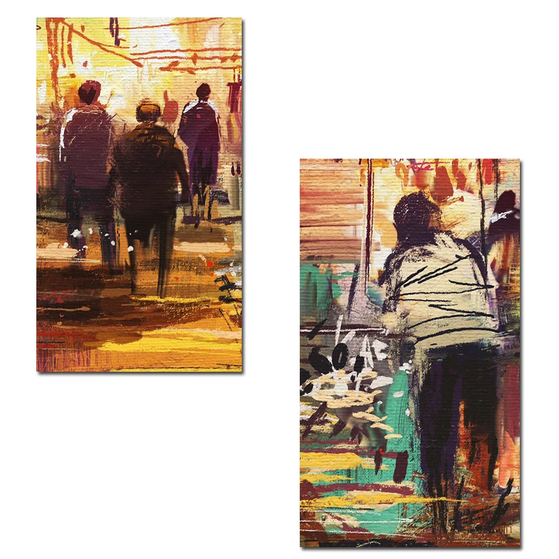 GOODECOR Wall Art Canvas Painting Posters Decorative Painting Lively Street Scene Painting Pictures Frameless