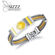 Европейские и ювелирные изделия из Америки титановая сталь три ряда проволоки между золотом браслет и браслеты для мужчин