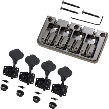 

New Adjustable Saddle Hardtail Bridge & 4R Tuners for Bass Guitar Accessory