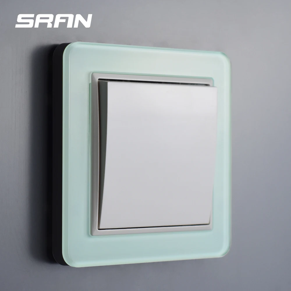 SRAN стандарт ЕС 3 банды 1way настенный выключатель света 2.5D изогнутая закаленная стеклянная панель для домашнего украшения использовать 83*83 мм
