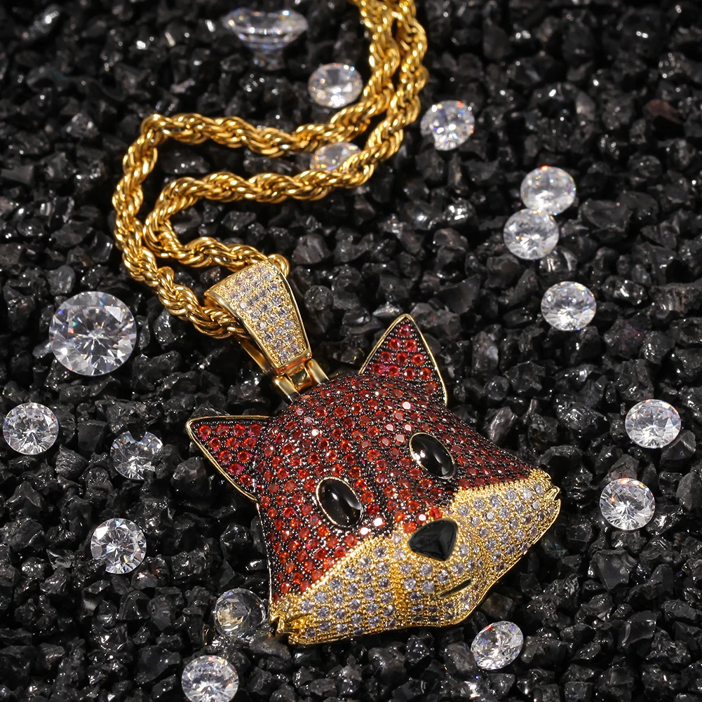 Шикарный Король на заказ Маленькая FoxPandent CZ подвеска ожерелье хип хоп полный Iced Out кубический цирконий Золотой Серебряный CZ камень