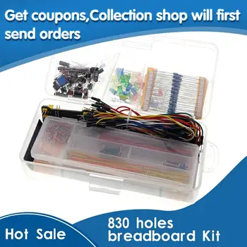 

Electronics Component Basic Starter Kit with 830 Tie-points Breadboard Cable Resistor Capacitor LED Potentiometer Box Packing
