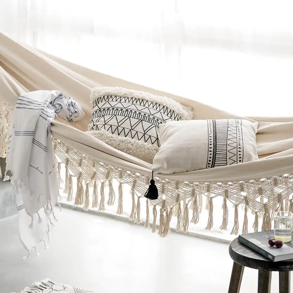 Большой 2 человек гамак Boho Стиль бразильский макраме бахромой Двухместный сетка