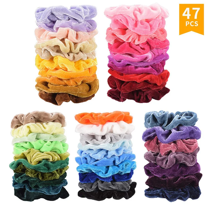 

A pack of 50 pcs Velvet Scrunchie sets Women Girls Elastic Hair Rubber Bands Accessories Gum Tie Hair Ring Rope Ponytail Holder