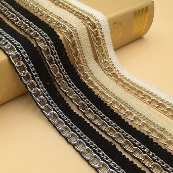 

10yds Black Braided Ribbon Gold Silver Beaded Chain Decorative Lace Trim Fabric Handmade DIY Clothing Collar Sewing Accessories