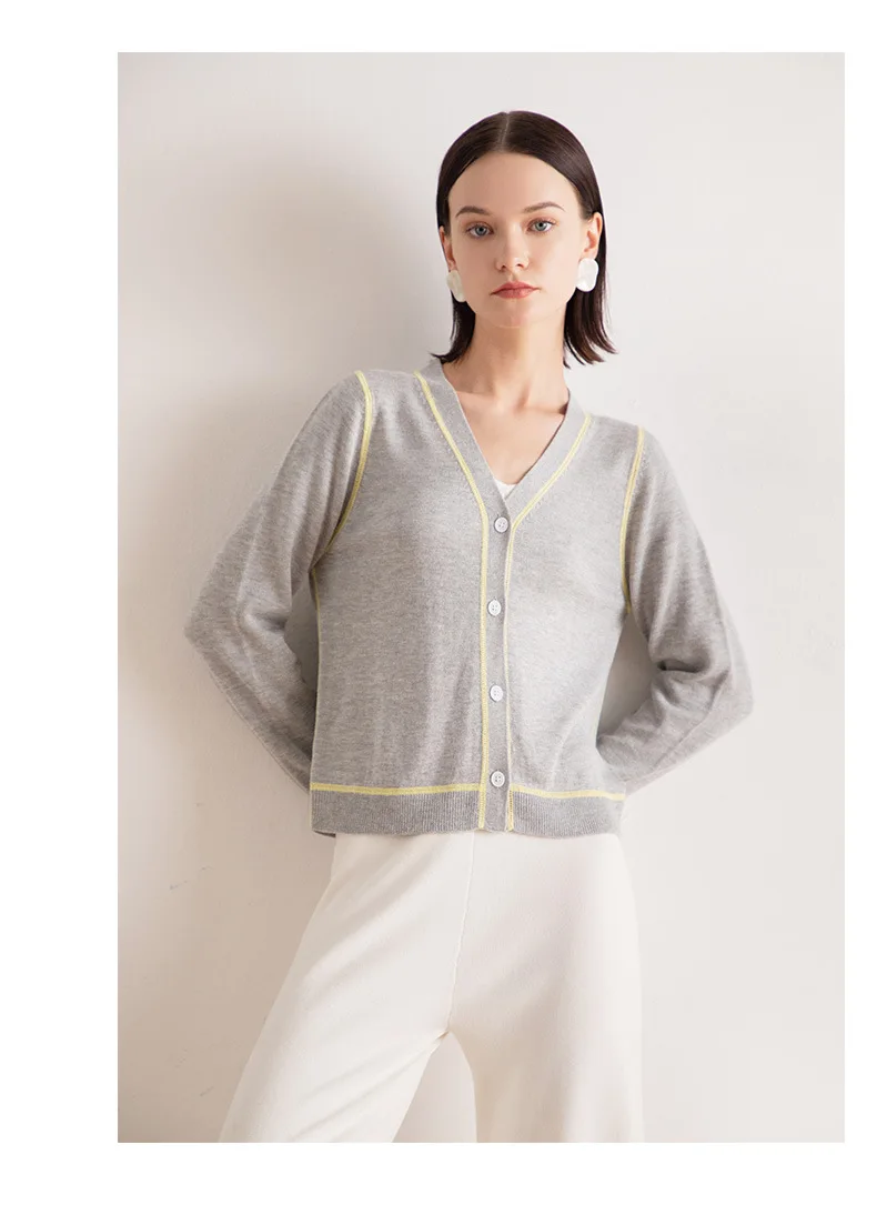 Autumn Women's Stripe Contrast Color White Loose Knitted Cardigans Coats Womens Sweters Women Invierno