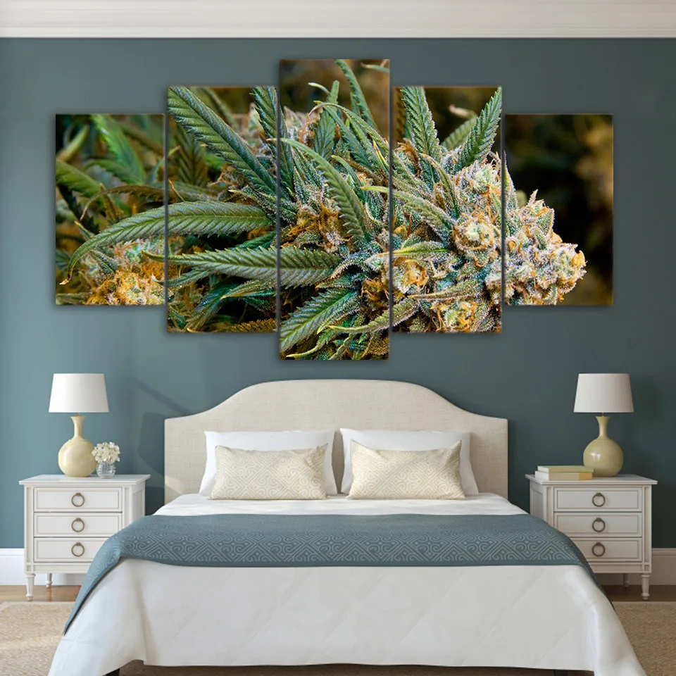 ArtSailing 5 piece canvas art HD print weed picture with the old man smoking painting for living room weeds poster home decor - Цвет: UP-2064C With framed