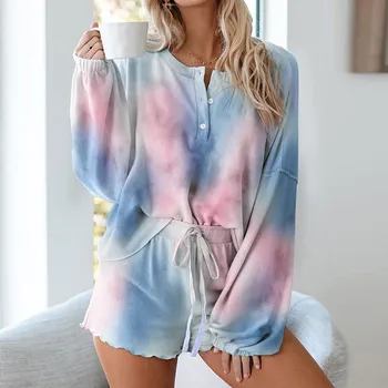 

Women's Full Sleeve Tie-Dye Top Shorts 2 Piece Outfits Pajama Set women's sportswear Fashion sports suit ropa de mujer klio 8.22