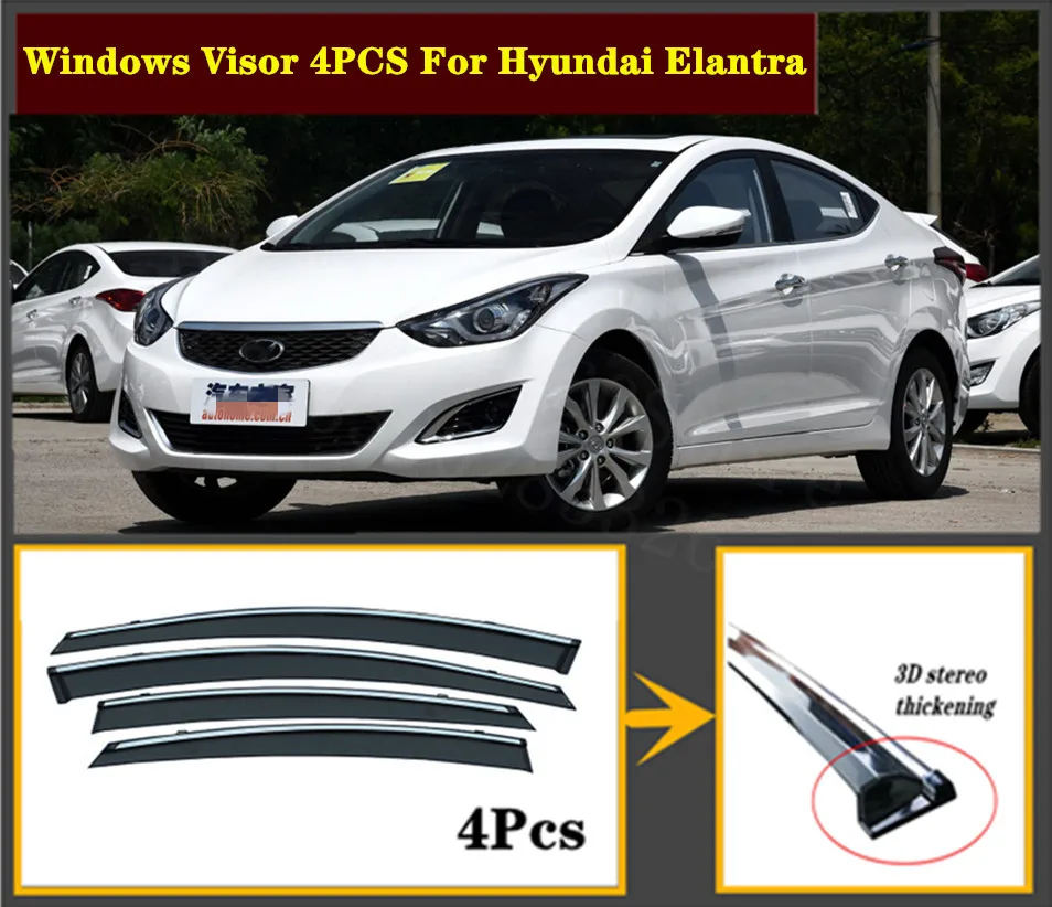 4pcs Set For Hyundai Elantra 2012 2020 Stainless steel window Visor Shade Vent Wind Rain