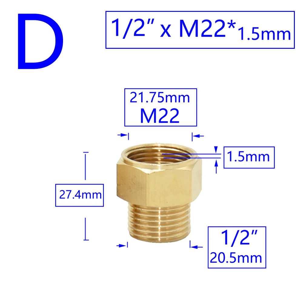 Brass Male Female 1/2" M14 M18 M22 3/8" Thread Connector Tooth Pitch 1.5mm Copper Water Tap Washing Machine Bathroom Coupler for tank tap connector,tank tap adapter,garden hose connector,hose connector,water faucet adapter,garden hose adapter,hose tap adapter,tank fitting connector,plastic pipe connector,water pipe connector,pipe connector,water pipe fitting,irrigation pipe fitting,garden water connector,faucet adapter,garden faucet adapter,faucet quick connector