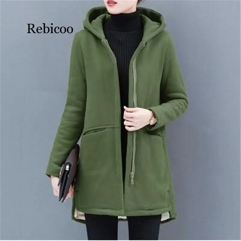 Rebicoo, зимняя куртка, новинка, плюс бархат, хлопок, пальто, большой размер, с капюшоном, пальто для женщин, Корея, женская зимняя теплая парка