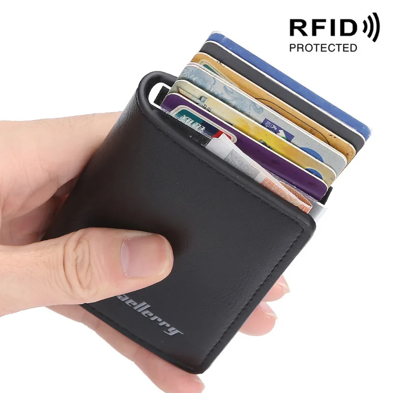 Бизнес Rfid держатель для карт мужские кошельки сумка для денег Мужской винтажный короткий кошелек маленькие кожаные тонкие бумажники для мужчин мини кошелек Тонкий