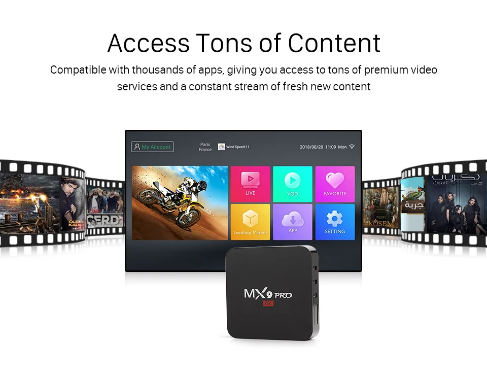 IP tv Франция коробка MX9Pro Android 8,1 smart IP tv подписка QHD tv 1 год код RK3228A 10000+ VOD Испания Италия Арабский IP tv французский