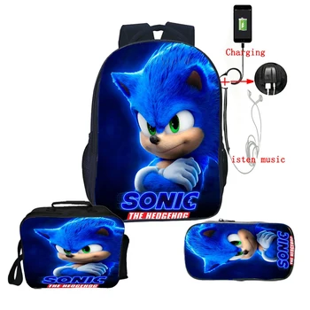 

Hot Sale Student Sonic Backpack Boy Girl Cartoon School Bag Teen Bookbag Back to School Gift 3pcs Set/backpack