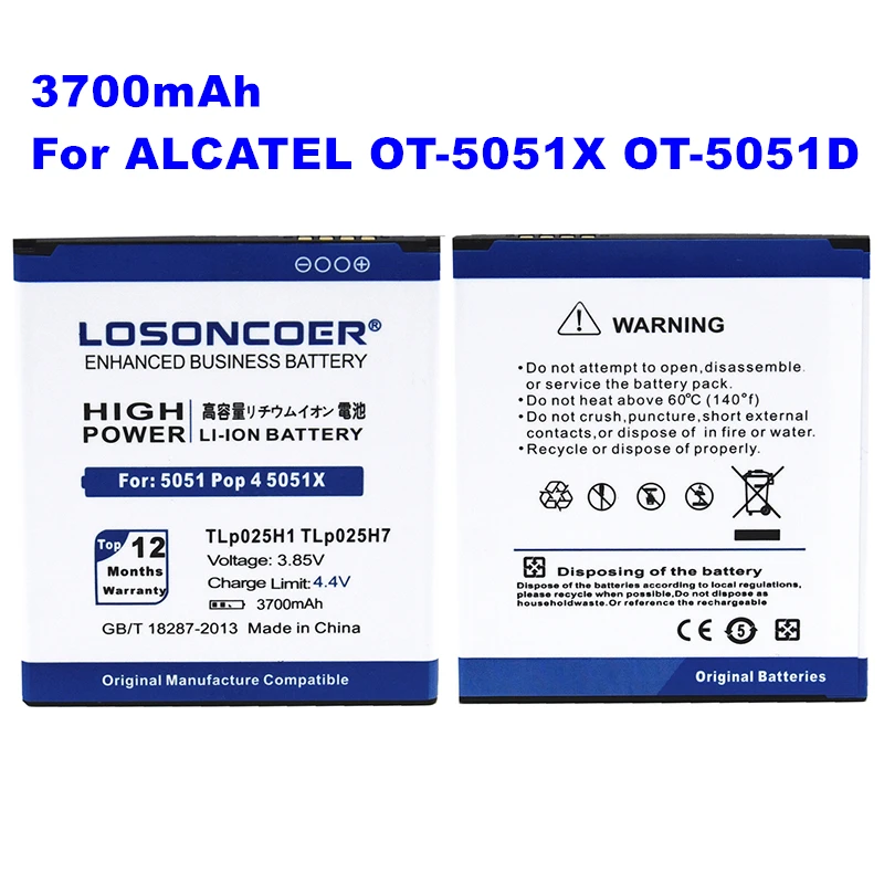 Аккумулятор высокой емкости LOSONCOER 3700 мАч TLP025H7 TLP025H1 для Alcatel OneTouch POP 4 OT-5051X 5051X 5051M 5051D