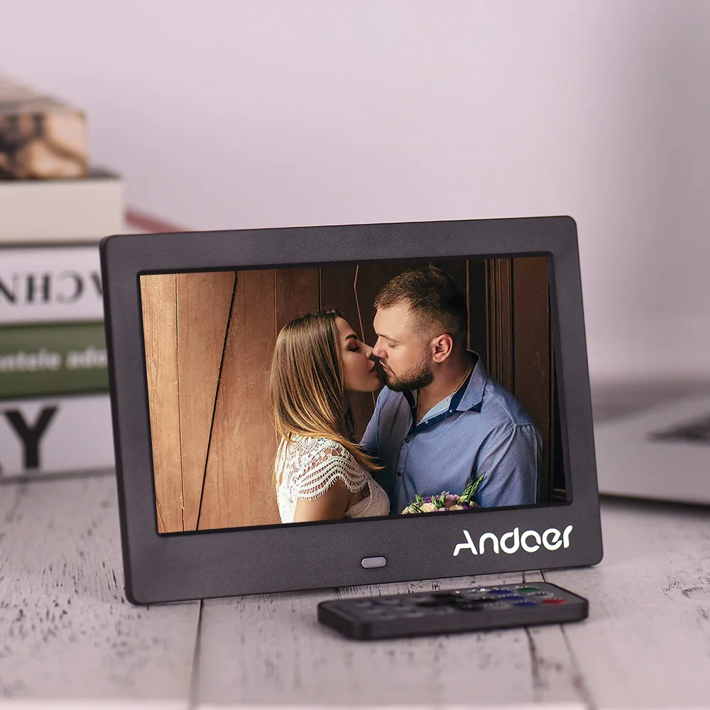 Andoer " ips HD экран 1024*600 цифровая фоторамка Музыка Видео Воспроизведение Часы Будильник Календарь несколько языков дистанционное управление