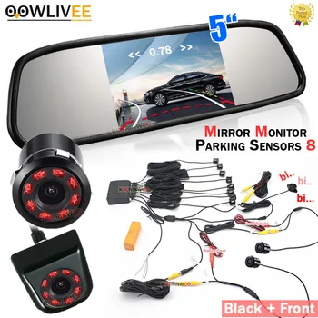 OOWLIVEE Parktronic HD 5 "Monitor a specchio sensori di parcheggio per auto 8 sistema di parcheggio videocamera posteriore traiettoria dinamica telecamera anteriore