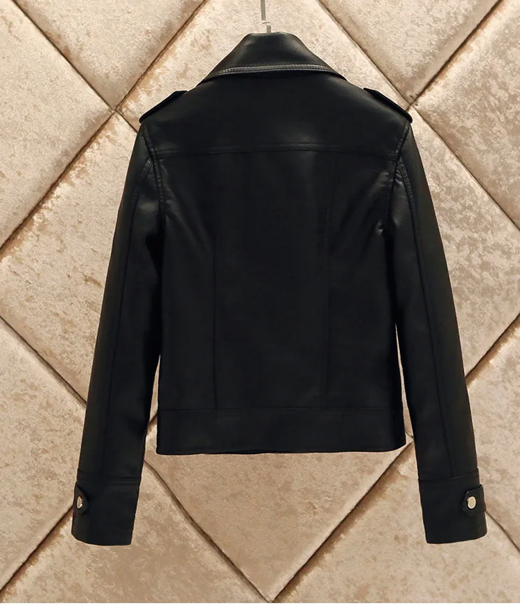 Quality Spring Autumn Faux Leather Jacket Women New Female Motorcycle Leather Jacket Ladies Turn Down Collar Biker Pu Coats