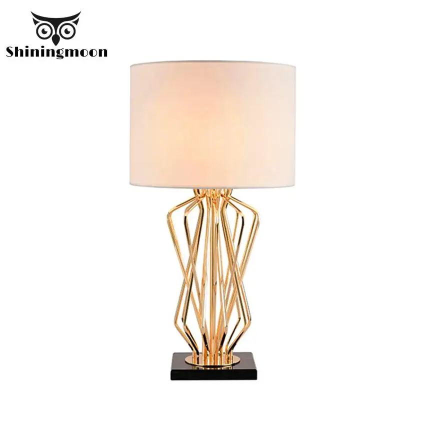 

Nordic Fabric Lampshades Table Lamp Modern Gold Led Living Room Table Light Bedside Lamp Home Deco Bedroom Study Deco Maison