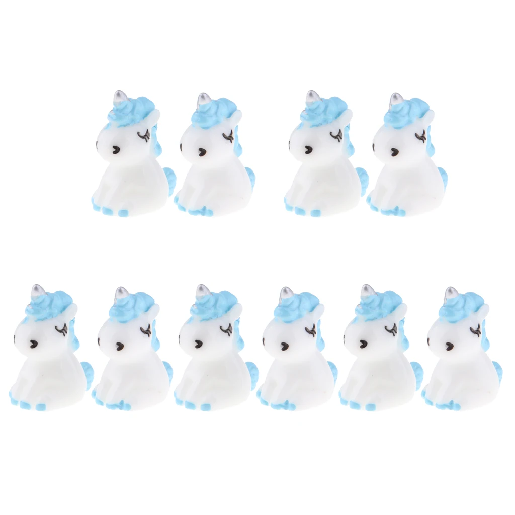 10Pcs Lovely Miniature Mini Unicorn Christmas DIY Resin Fairy Home Garden Craft Bonsai Dollhouse Succulent Ornaments Gifts Blue
