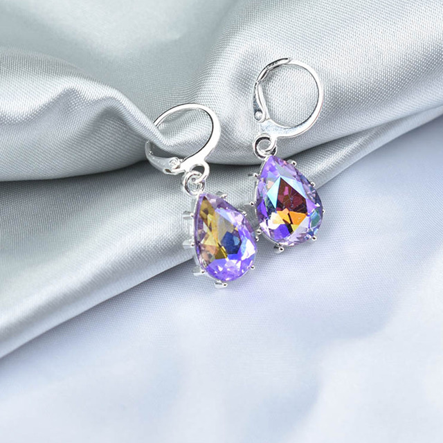 Geometric Crystal Water Drop Earrings For Women Silver Color Red Blue Jewelry Bridal Gift Boucle D'Oreille Femme