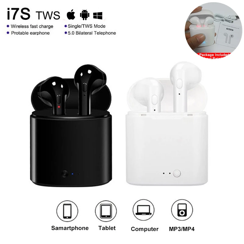 Bluetooth наушники с микрофоном и зарядным устройством i7s tws беспроводные