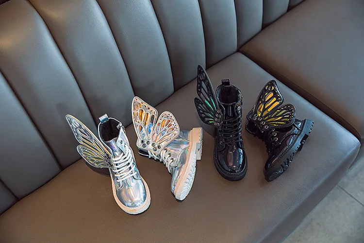 KINE PANDA/ботинки для девочек; детская обувь; бархатные детские модные ботинки с крыльями бабочки для детского сада; ботинки для малышей 2, 4, 6, 8 лет