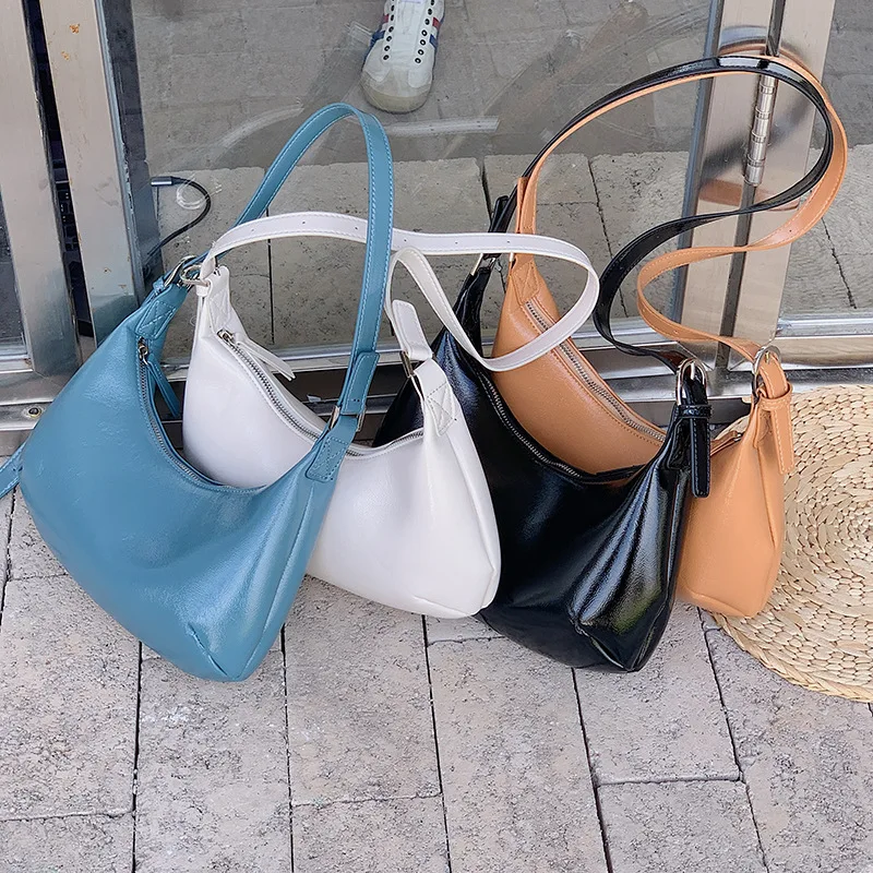 

2021 autumn and winter new fashion trend shoulder bag PU bright leather messenger bag temperament simple underarm bag