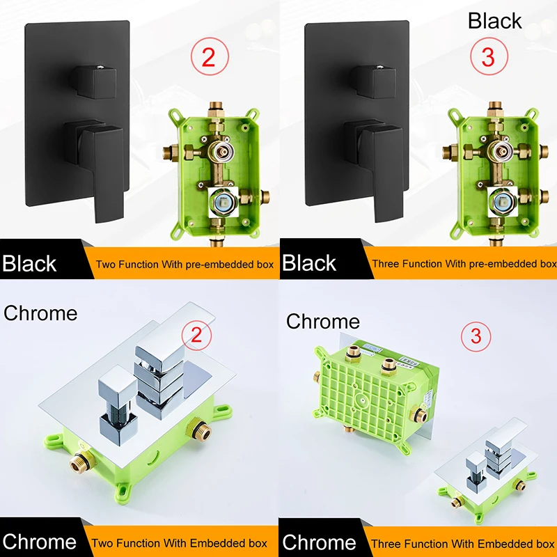 

BECOLA Brass Shower Faucet Control Valve Black/Chrome 2/3 Features Water Outlet Shower Mixer Valve External Thread Installation