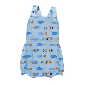 

Puresun 2019 Fashion Design Fish Printing Baby Boys Girls Romper Toddler Boutique Bodysuit Outfit With Button