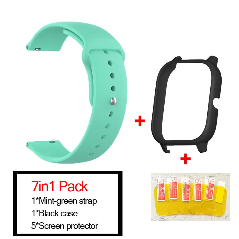mint green-black 7в1 умные часы аксессуары для Huami Amazfit GTS ремешок силиконовый Смарт Браслет полосы для Amazfit gts чехлы Защита экрана - Цвет: mint green-black