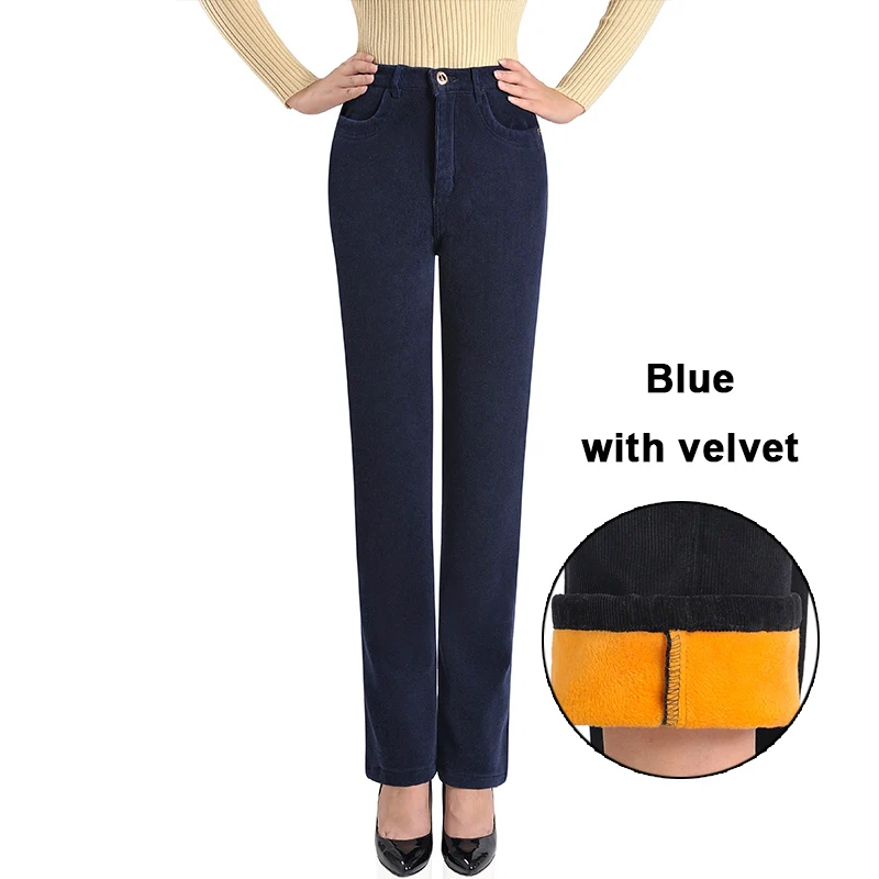 Осенне-зимняя одежда женские вельветовые брюки стрейч женские s Хлопковые женские Большие размеры женские свободные с высокой талией женские штаны - Цвет: Blue velvet