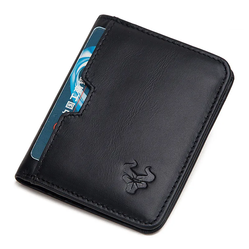 GZCZ Genuine Leather Wallet Men Luxury Portomonee Coin Purse PORTFOLIO Card Holder Male Cuzdan Slim Male Money Bag Purses - Цвет: Black S