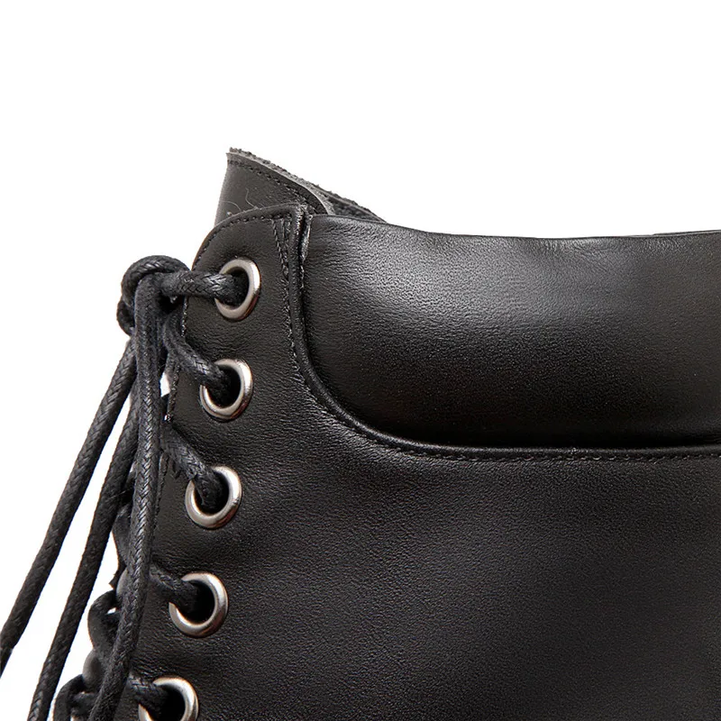 Asumer; размеры 34-40; ботинки из натуральной кожи; женские ботильоны на шнуровке с круглым носком; классические осенне-зимние ботинки на платформе с круглым носком