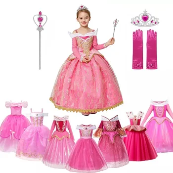 

Girls Princess Costume Children Drop Shoulder Sleeping Beauty Pageant Party Gown Halloween Fancy Dress Up Clothes