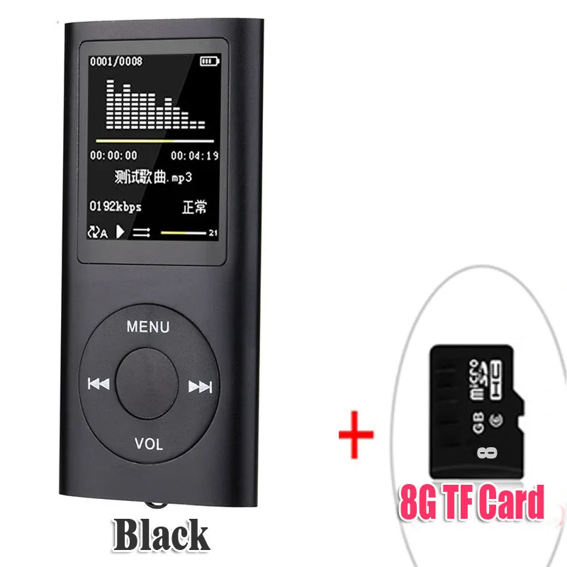 balckWith8GBTFCard 1,8 дюймов MP3-плеер 64 Гб воспроизведение музыки с fm-радио видео плеер проигрыватель электронных книг mp3 со встроенной памятью - Цвет: balckWith8GBTFCard