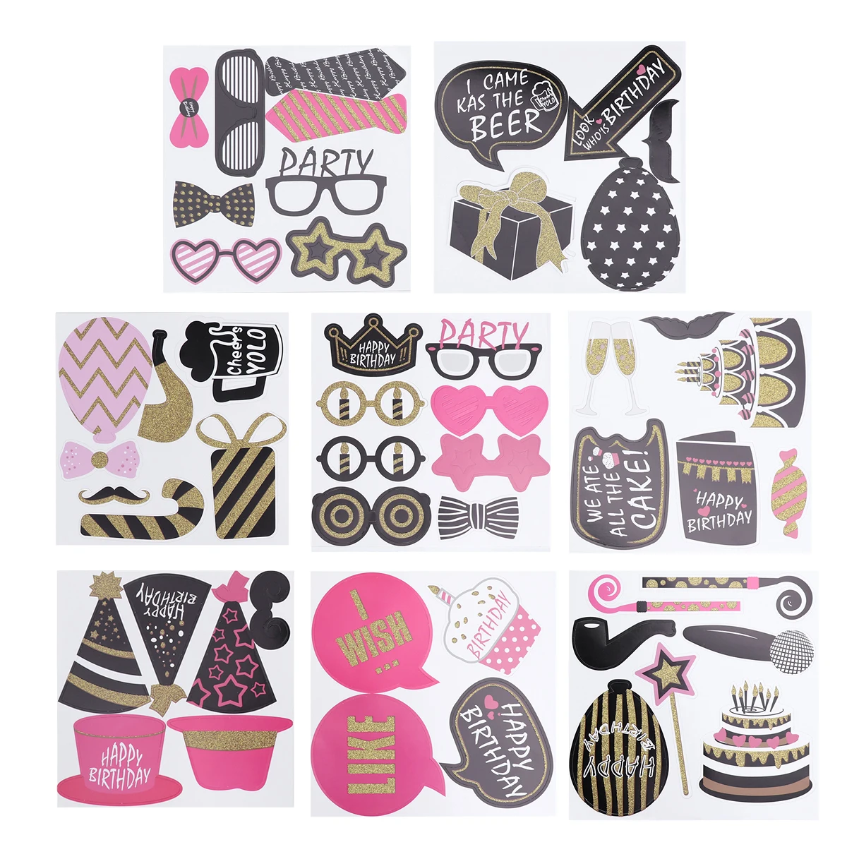 

51pcs Happy Birthday Photobooth Props Women Birthday Paper Mask DIY Selfie Photo Booth Props Hat Mustache Party Supplies Decor