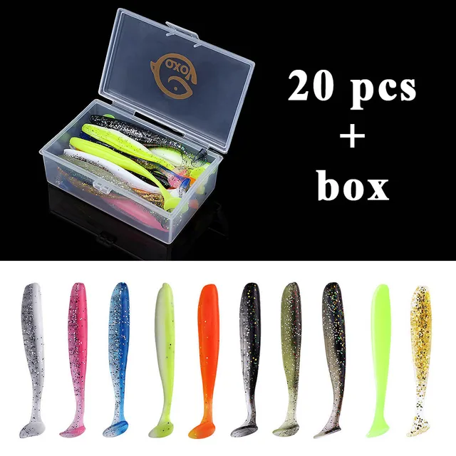 QXO Fishing Soft Lure Worm With Box Silicone Bait Swimbait Streamer Sea Fishing Spoon Lure 7cm 10cm Wobbler Set 20pcs