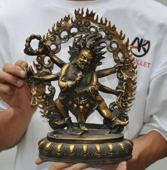 

wedding decoration 11" Tibet Buddhism bronze 6 arms Mahakala Dorje Wrathful Deity Buddha statue