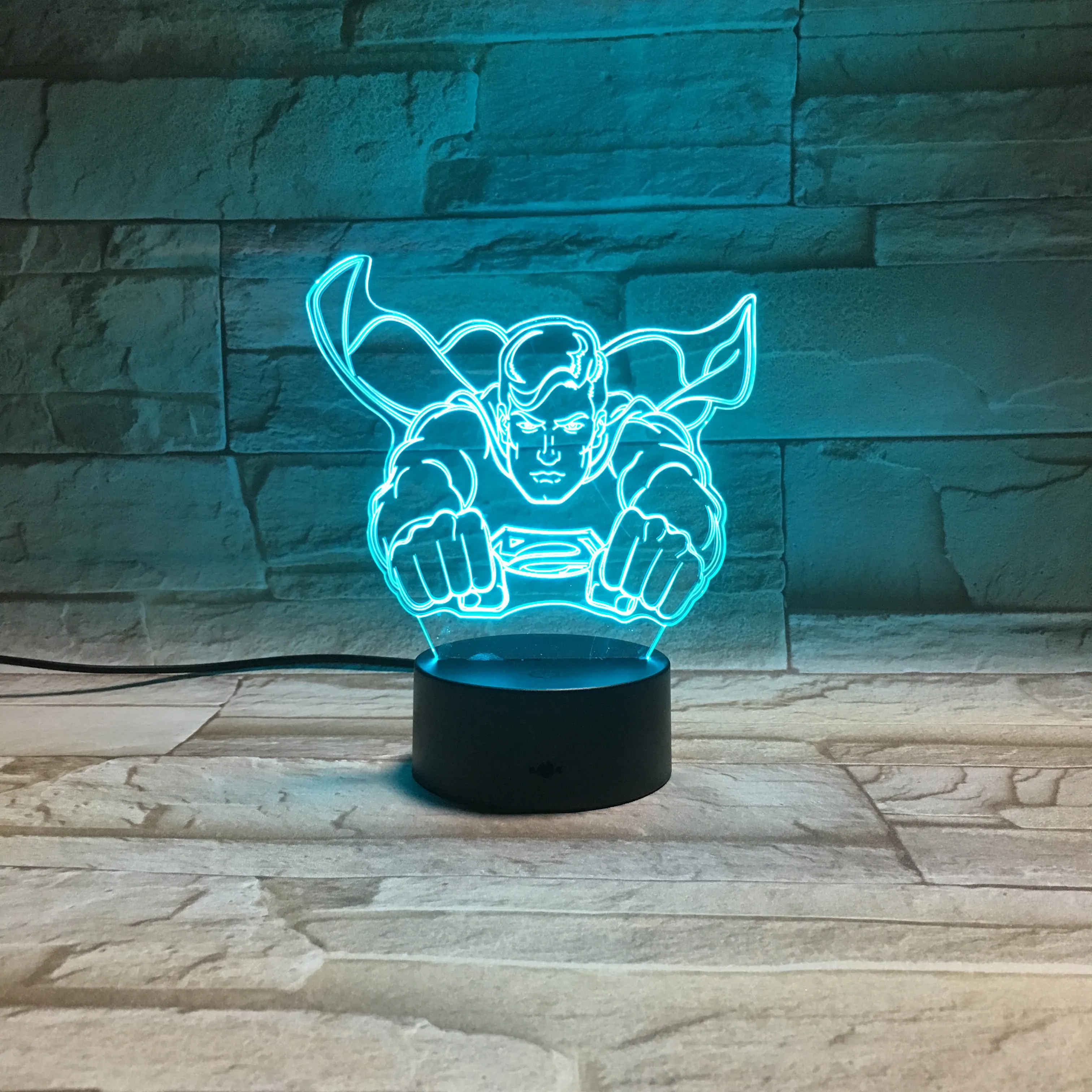 Супермен Летающий 3D RGB светодиодный ночной Светильник Цвет 7 цветов Изменение сна настольная лампа домашний декор на Рождество для маленьких мальчиков подарок 165