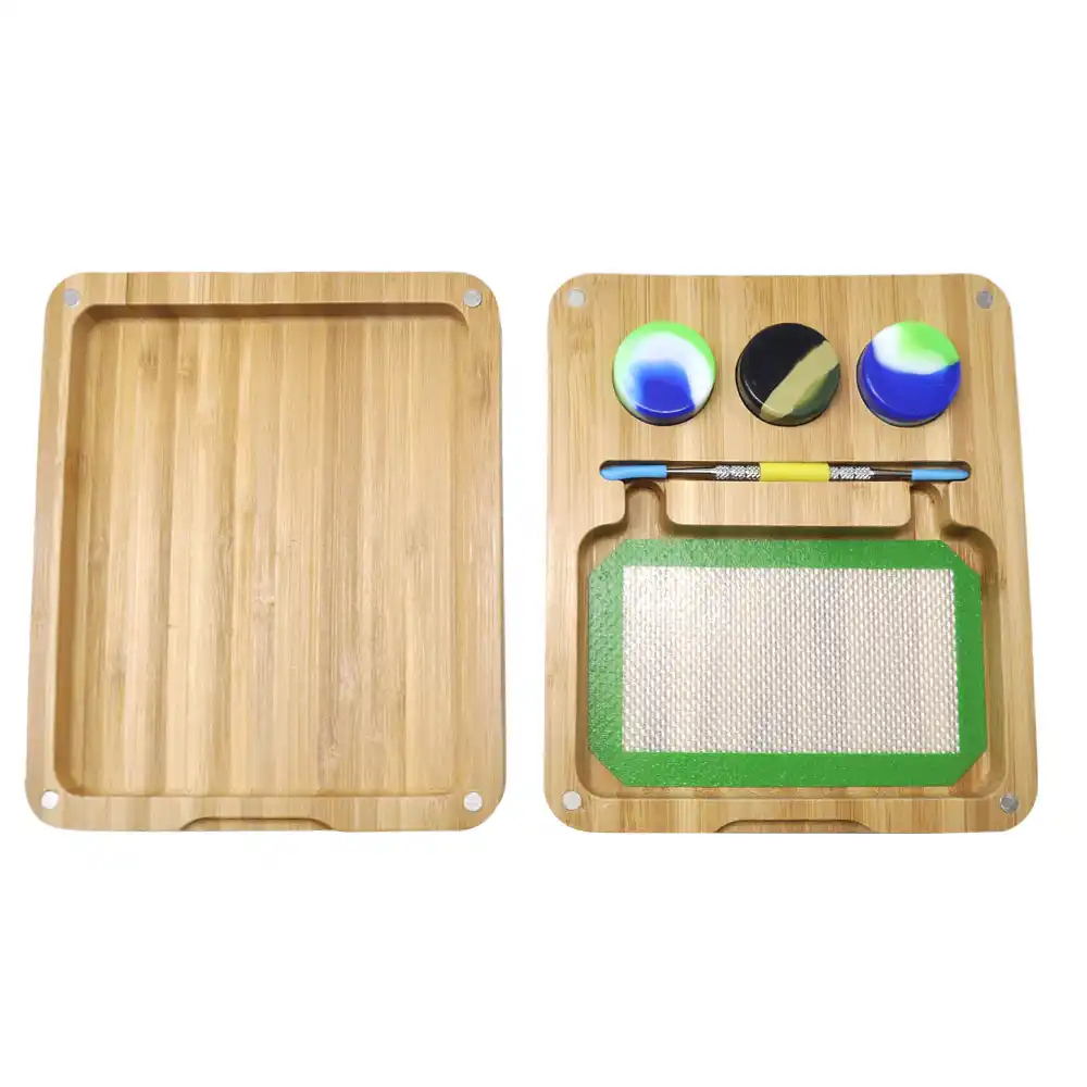 Cournot竹ロジン収納セットオイルワックス瓶 ステンレス鋼スプーン シリコーンベーキングマット マグネットローリングトレイ収納トレイ タバコアクセサリー Aliexpress