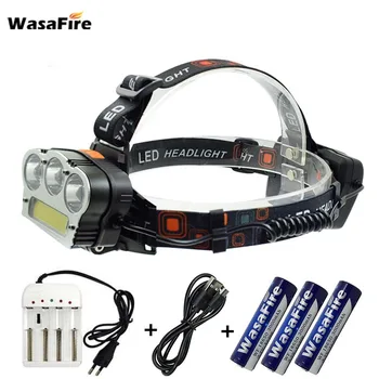 

XML T6 COB Led Headlight White Red Light 7 Modes Waterproof 18650 Headlamp Running Forehead Torch with Charging Cable+Charger