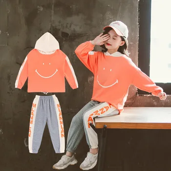 

2020 New Girls Hoodies Clothes Set 10 12 years Tracksuits 2 pieces Knitted Kids Sports Suit Spring Fall Teenage Outerwear
